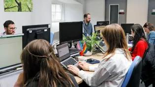 A group of colleagues in a shared working space